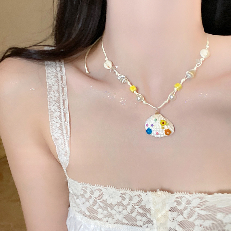 Dây chuyền VỎ SÒ màu sắc rực rỡ đi biển độc đáo, phụ kiện đi biển, vòng cổ đi biển màu sắc rực rỡ ngày hè B4758