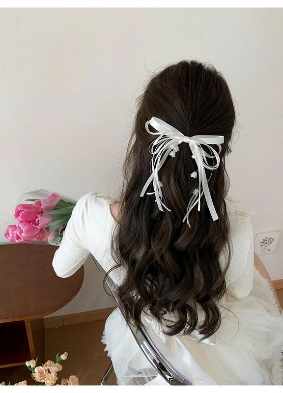 Kẹp mỏ vịt NƠ trắng KEM hoa lan, phụ kiện kẹp tóc nữ, kẹp tóc nơ độc đáo, phụ kiện kẹp tóc tiểu thư B4812