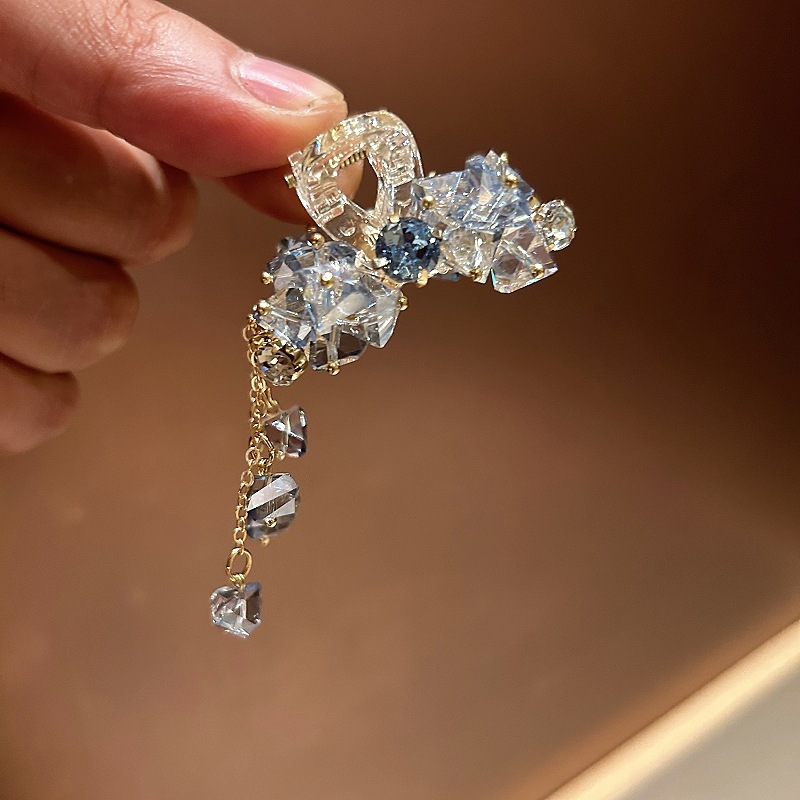 Kẹp gắp PHA LÊ ĐÁ XANH BIỂN tua rua thiết kế Hàn Quốc cao cấp, kẹp nửa tóc sau đẹp, kẹp tóc nữ độc đáo sang trọng B4039