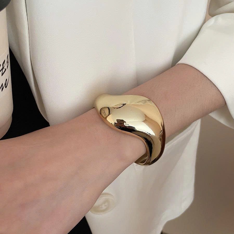 Vòng tay SÓNG trơn basic HỞ cá tính MÀU VÀNG,  vòng tay phong cách độc đáo basic sang trọng B4831