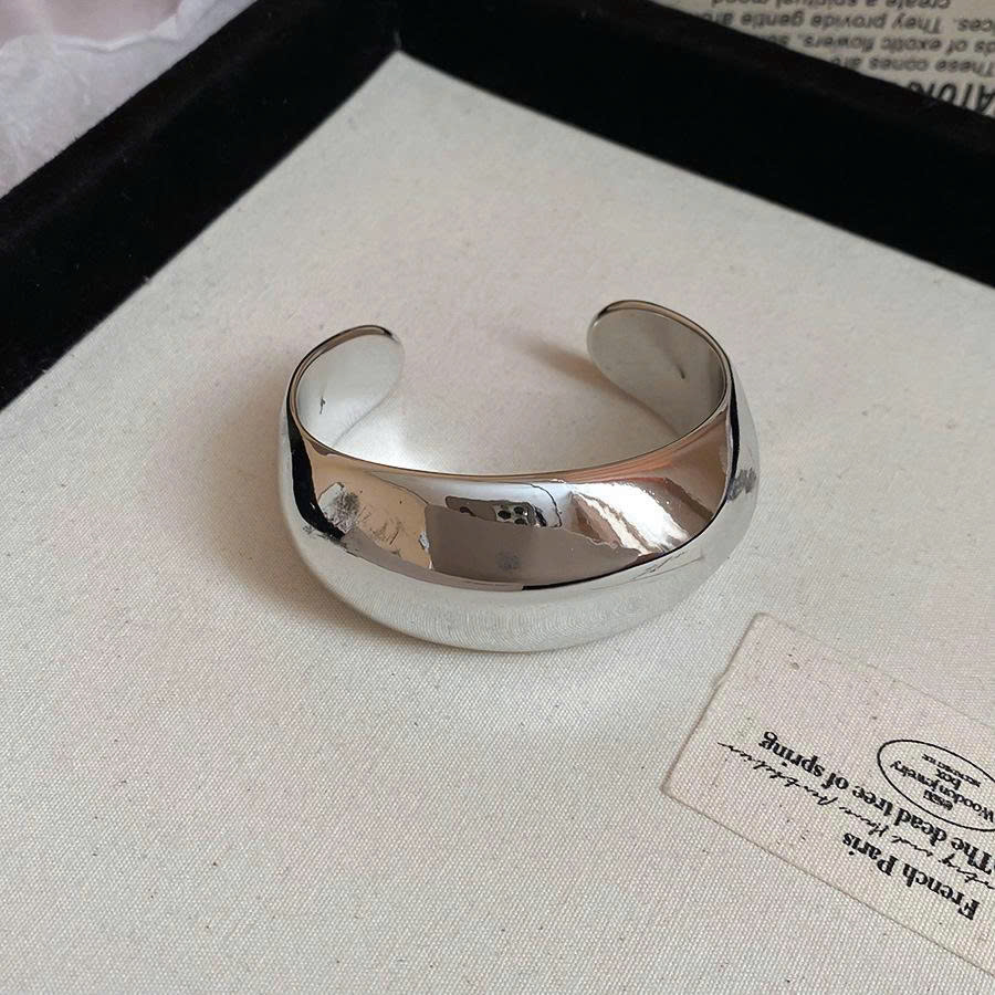 Vòng tay mặt RỘNG màu BẠC trơn, vòng tay cá tính độc đáo, phụ kiện vòng tay sang trọng đi tiệc B4833