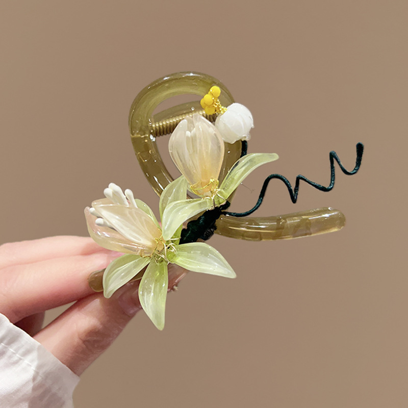 Kẹp gắp tóc 8cm, kẹp càng cua HOA XANH LÁ CÂY 1 bên, phụ kiện kẹp tóc nữ độc đáo, kẹp tóc xinh, quà tặng B4053