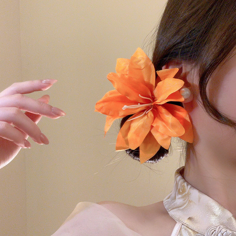 Kẹp tóc mỏ vịt đi biển HOA LY màu CAM ngày hè, phụ kiện tóc đi biển, phụ kiện đi biển B4784