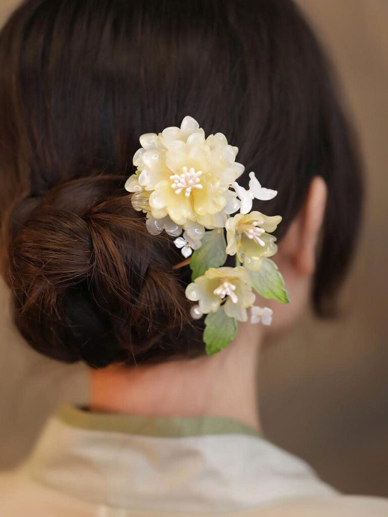 Trâm tóc chữ U HOA MẪU ĐƠN xanh ngọc, phụ kiện tóc nữ ĐẸP – ĐỘC ĐÁO, phụ kiện tóc nữ đô Lam, áo dài B4070