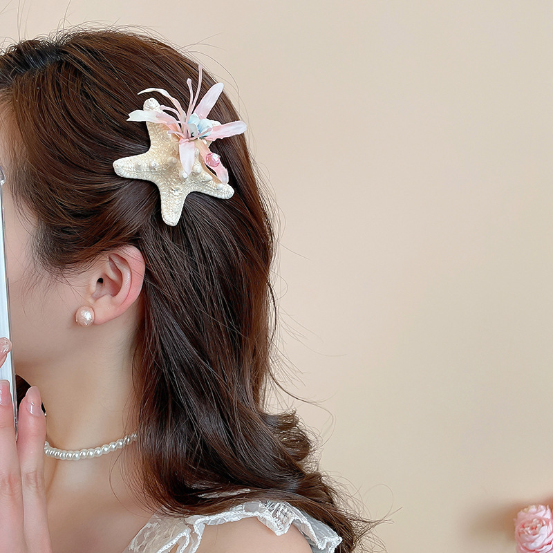 Kẹp mỏ vịt SAO BIỂN hoa HỒNG, kẹp tóc đi biển, kẹp sao biển, phụ kiện đi biển, kẹp tóc nữ màu sắc B4791