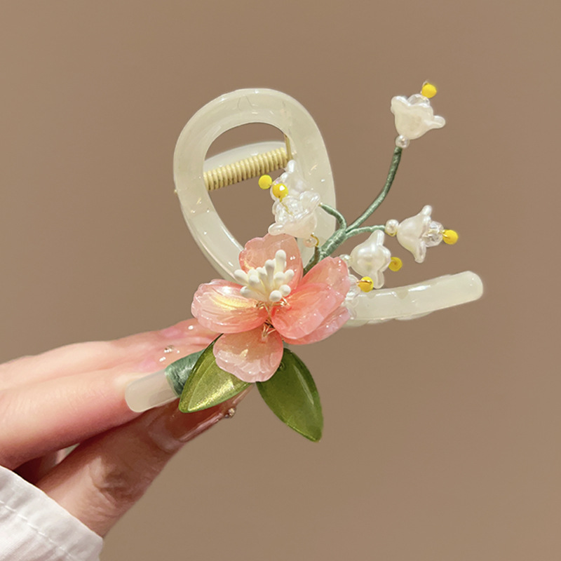 Kẹp gắp tóc 8cm, kẹp càng cua HOA HỒNG CAM 1 bên, phụ kiện kẹp tóc nữ độc đáo, kẹp tóc xinh, quà tặng B4056