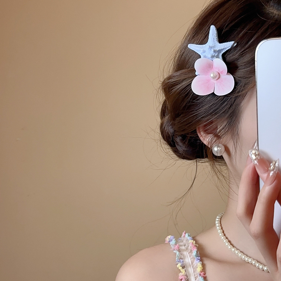 KẸP mỏ vịt HOA LAN hồng SAO BIỂN XANH BIỂN, kẹp tóc đi biển, phụ kiện đi biển màu sắc B4799