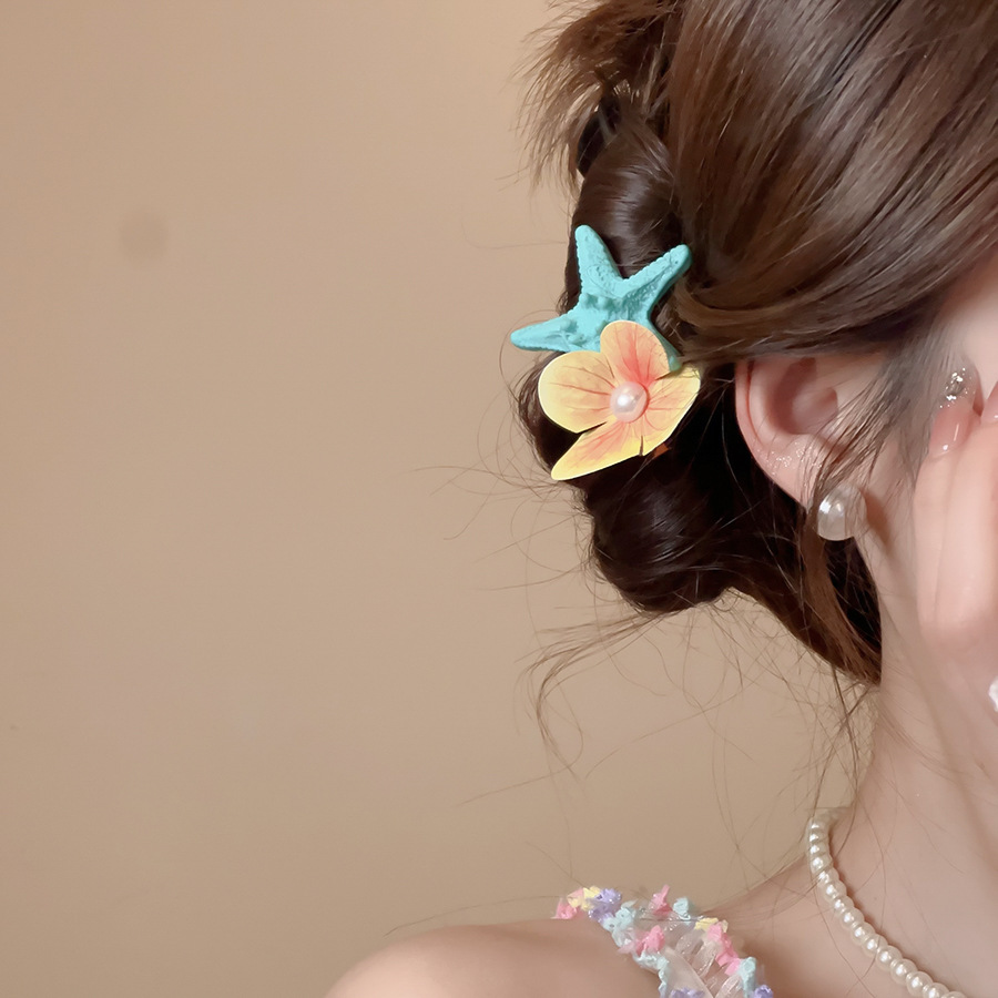 KẸP mỏ vịt HOA LAN VÀNG hồng SAO BIỂN XANH LÁ, kẹp tóc đi biển, phụ kiện đi biển màu sắc B4800