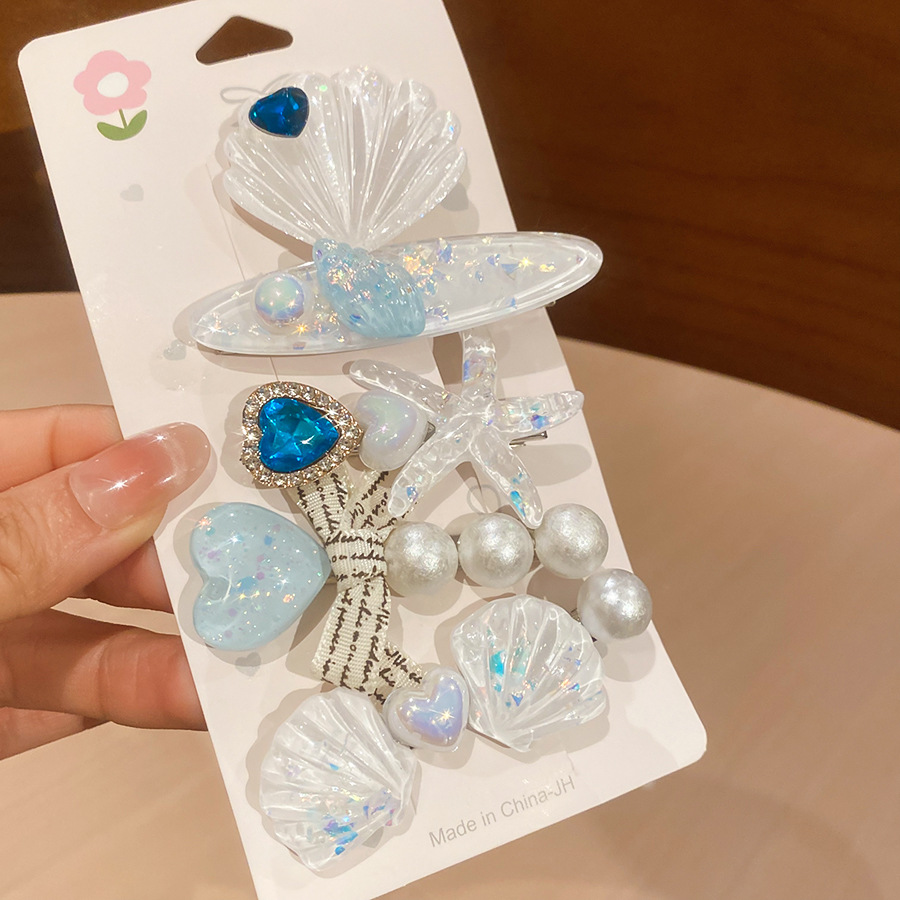 Sét 5 KẸP TÓC SAO BIỂN MÀU TRẮNG xanh, kẹp tóc đi biển, phụ kiện kẹp tóc đi biển ngày hè B4814