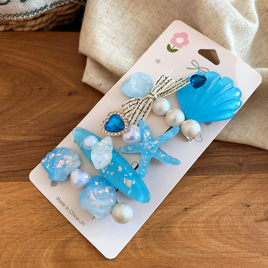 Sét 5 KẸP TÓC SAO BIỂN MÀU XANH BIỂN, kẹp tóc đi biển, phụ kiện kẹp tóc đi biển ngày hè B4815