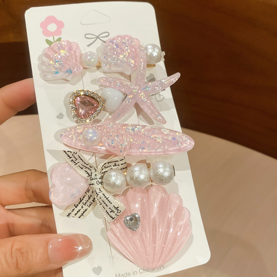 Sét 5 KẸP TÓC SAO BIỂN MÀU HỒNG, kẹp tóc đi biển, phụ kiện kẹp tóc đi biển ngày hè B4817