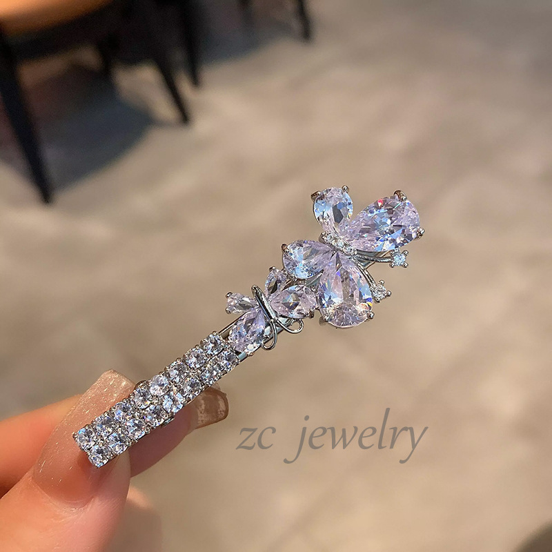 Kẹp mỏ vịt BƯỚM ĐÁ trắng màu bạc cao cấp, phụ kiện kẹp tóc nữ đẹp độc đáo thiết kế Hàn Quốc B4124