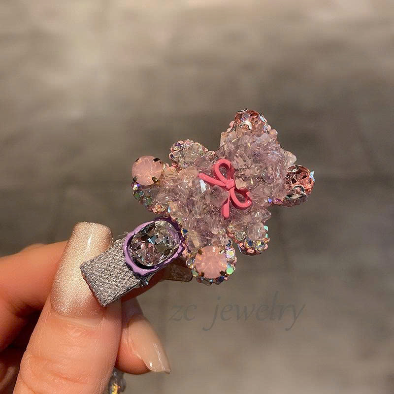 Kẹp mỏ vịt GẤU HỒNG pha lê cao cấp, phụ kiện kẹp mái tóc nữ thiết kế Hàn Quốc sang trọng độc đáo, quà tặng xinh ý nghĩa dễ thươngB4140