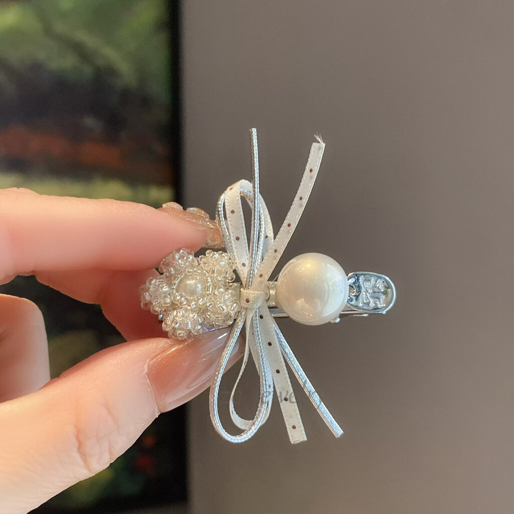 Kẹp mỏ vịt HOA NƠ NGỌC thiết kế Hàn Quốc độc đáo cao cấp, Kẹp tóc nữ dễ thương, quà tặng ý nghĩa B4129