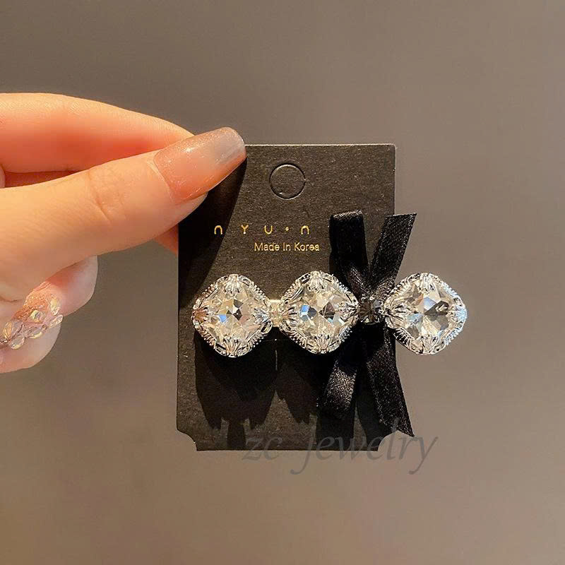 Kẹp mỏ vịt ĐÁ nơ đen cao cấp, phụ kiện kẹp mái nữ thiết kế Hàn Quốc độc đáo, quà tặng bạn gái B4117