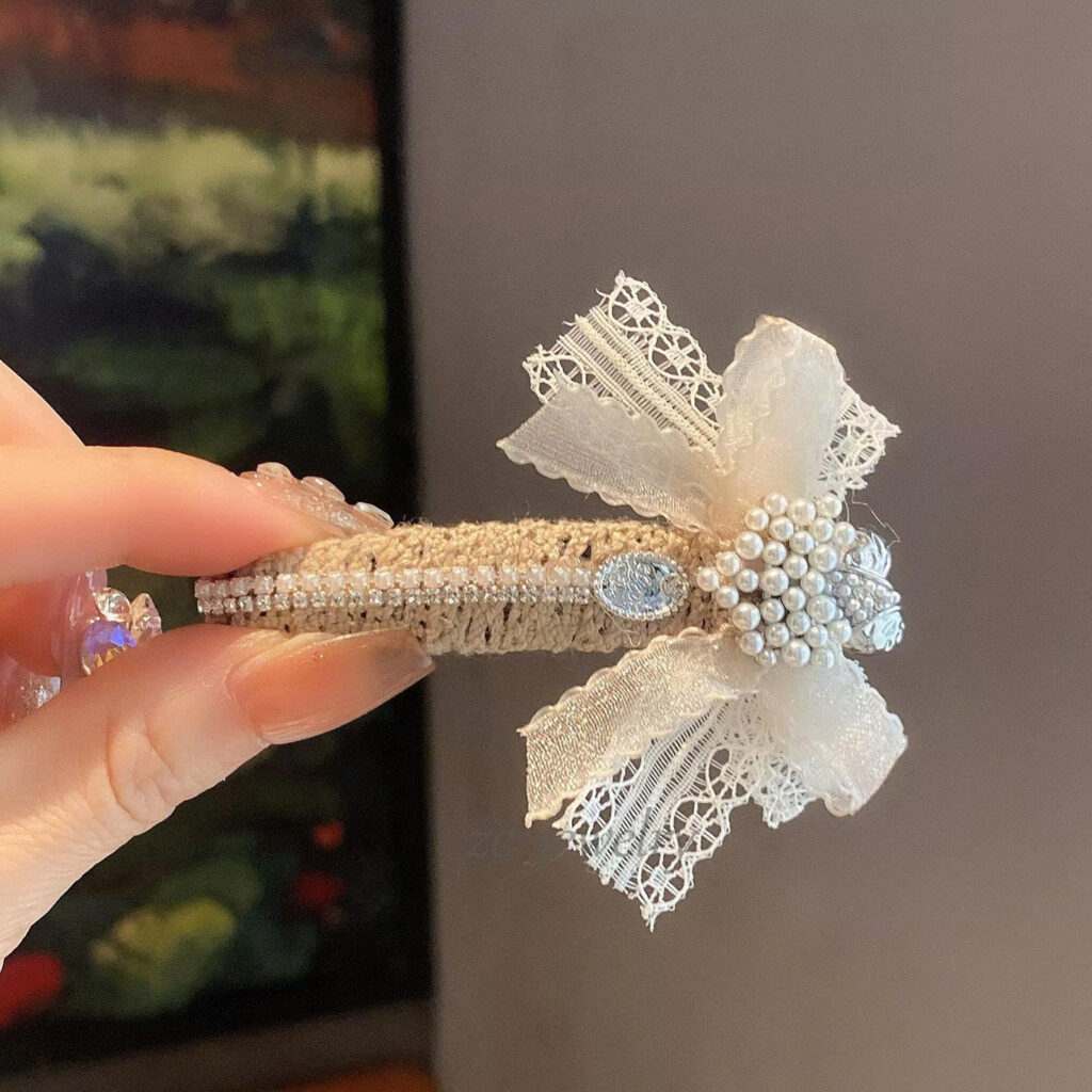 Kẹp bấm tóc NƠ REN trái tim tiểu thư cao cấp, Kẹp tóc mái thiết kế Hàn Quốc xinh dễ thương, quà tặng bạn gáiB4127