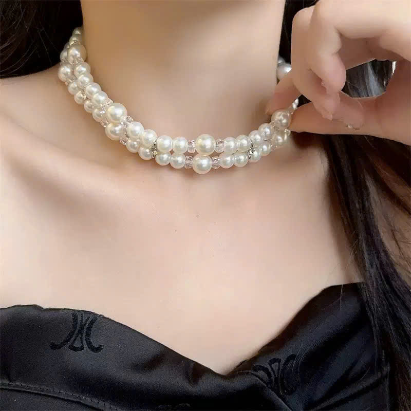 Chocker ngọc trai 2 vòng, vòng cổ chocker ngọc, phụ kiện vòng cổ đi tiệc B03169