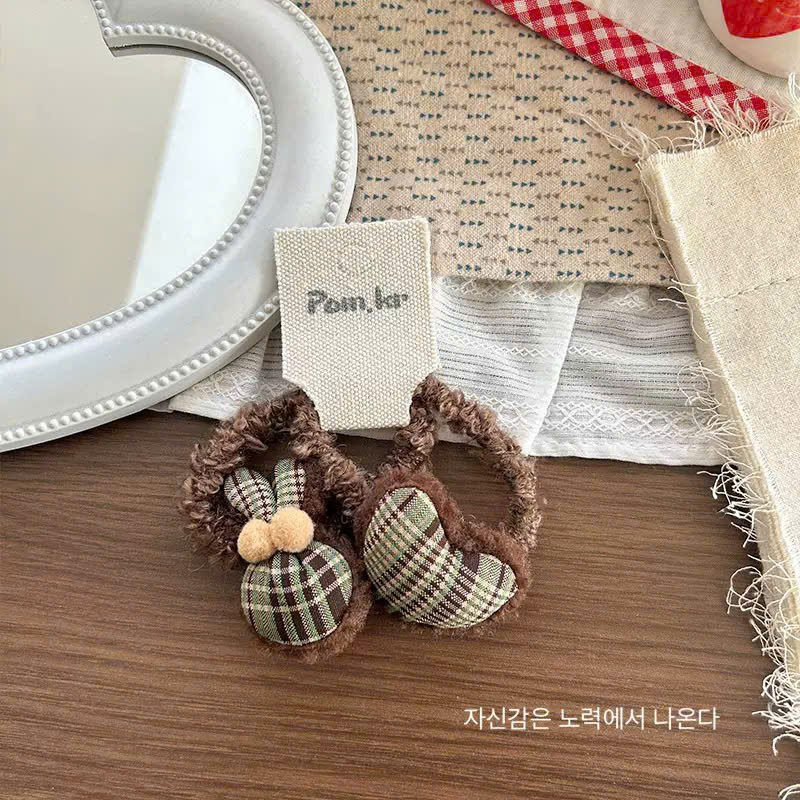 Sét 2 kẹp tóc TRÁI TIM THỎ caro nâu ĐẬM xinh, cột tóc cho bé gái thiết kế Hàn Quốc cao cấp dễ thương, phụ kiện kẹp tóc xinh B4681