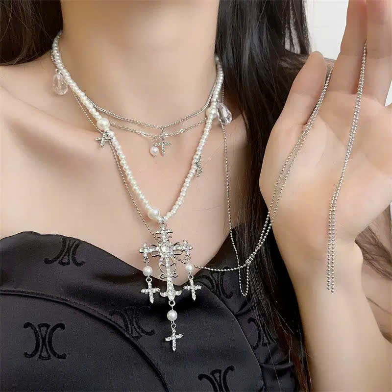 Dây chuyền tầng thánh giá đính đá nhiều tầng thời trang độc đáo cá tính B13169