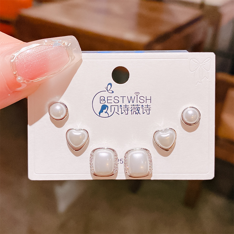 Bộ 3 đôi hoa tai hình học hạt bẹt trắng xi bạc 925 cao cấp, hoa tai nhí sát tai thiết kế Hàn quốc, tinh tế, thanh lịch, Hoa tai đi tiệc sang trọng, quà tặng ý nghĩa độc đáo B4932