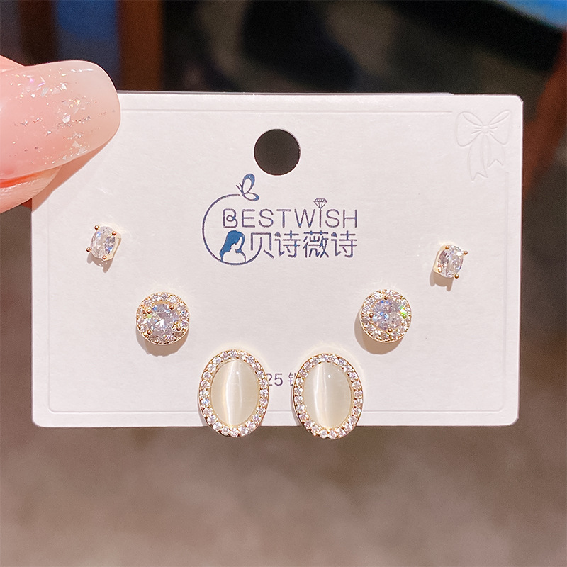 Bộ 3 đôi hoa tai  MẮT MÈO Bầu dục mix nụ đá xi VÀNG PHA cao cấp, hoa tai nhí sát tai thiết kế Hàn quốc, tinh tế, thanh lịch, Hoa tai đi tiệc sang trọng, quà tặng ý nghĩa độc đáo B4937