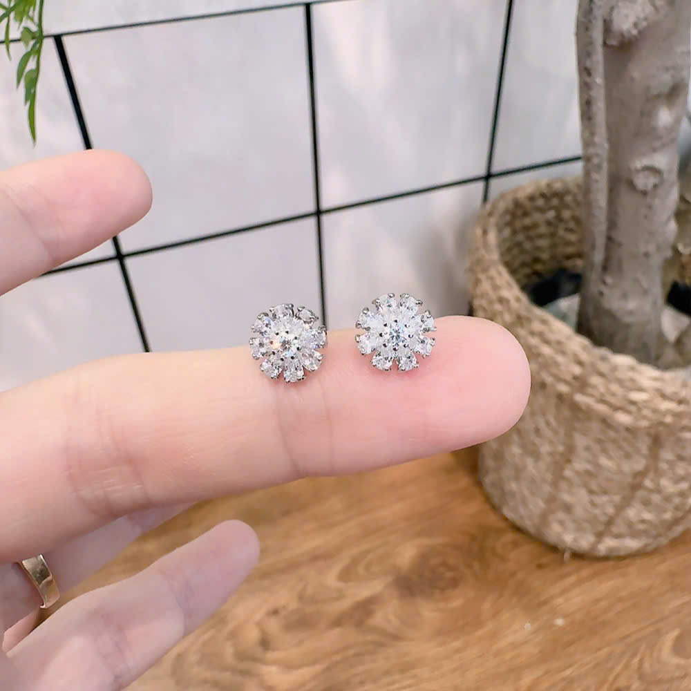 Bông tai nữ thiết kế hàn quốc độc đáo HOA ĐÁ ZIRCON xi bạc 25 cao cấp, Hoa tai nữ nhí sát tai đi tiệc tinh tế, quà tặng ý nghĩa B4921