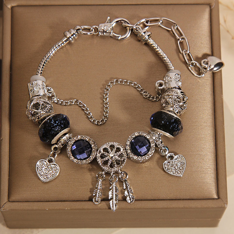 Vòng tay pandora XANH DƯƠNG Dreamcatcher may mắn trái tim cao cấp, Quà tặng ý nghĩ cho bạn gái, quà tặng độc đáo cho người yêu, vòng tay đẹp B4897