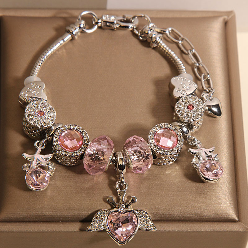Vòng tay Pandora Thiên Thần TRÁI TIM charm HỒNG cao cấp, Quà tặng ý nghĩ cho bạn gái, quà tặng độc đáo cho người yêu, vòng tay đẹp B4904