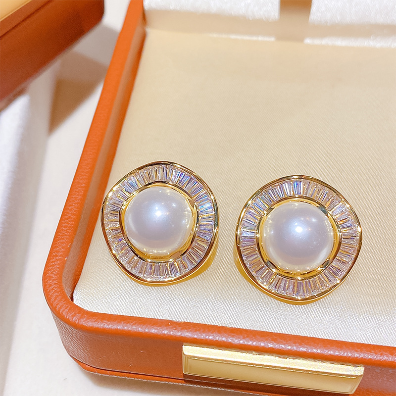 Bông tai nữ đi tiệc to sát tai thiết kế hàn quốc SÓNG ngọc đá zircon viền xi vàng pha cao cấp, Hoa tai độc đáo, quà tặng sang trọng B4952