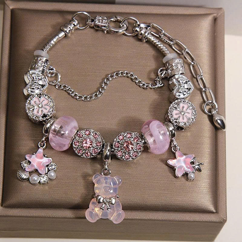 Vòng tay nữ Pandora Gấu HỒNG sao biển charm Hồng độc đáo thiết kế Hàn quốc, Phụ kiện quà tặng, quà tặng ý nghĩa cho người yêu B4874