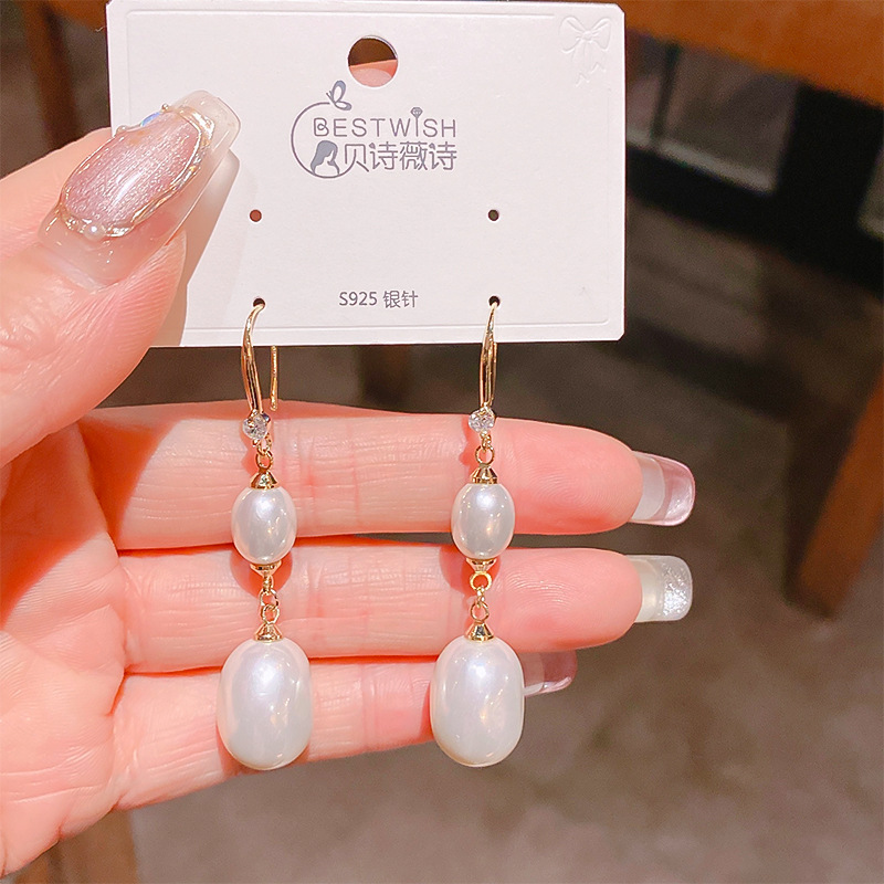 Bông tai nữ dáng dài ngọc tầng giọt nước xi vàng pha cao cấp, Bông tai đi tiệc thanh lịch, sang trọng,Hoa tai cô dâu, bông tai ngọc trai giot j nước, Hoa tai nữ đẹp, phụ kiện thời trang độc đáo đi tiệc sang trọng B4969