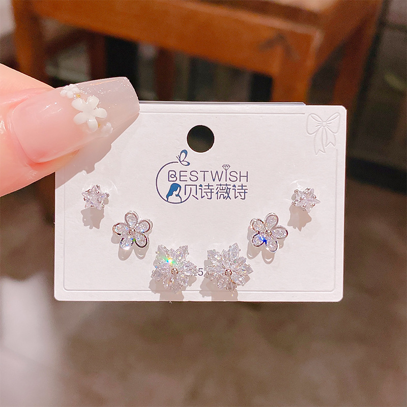 Bộ 3 đôi hoa tai HOa 5 cánh, HOa tầng, ngôi sao xi bạc 925 cao cấp, hoa tai nhí sát tai thiết kế Hàn quốc, tinh tế, thanh lịch, Hoa tai đi tiệc sang trọng, quà tặng ý nghĩa độc đáo B4981