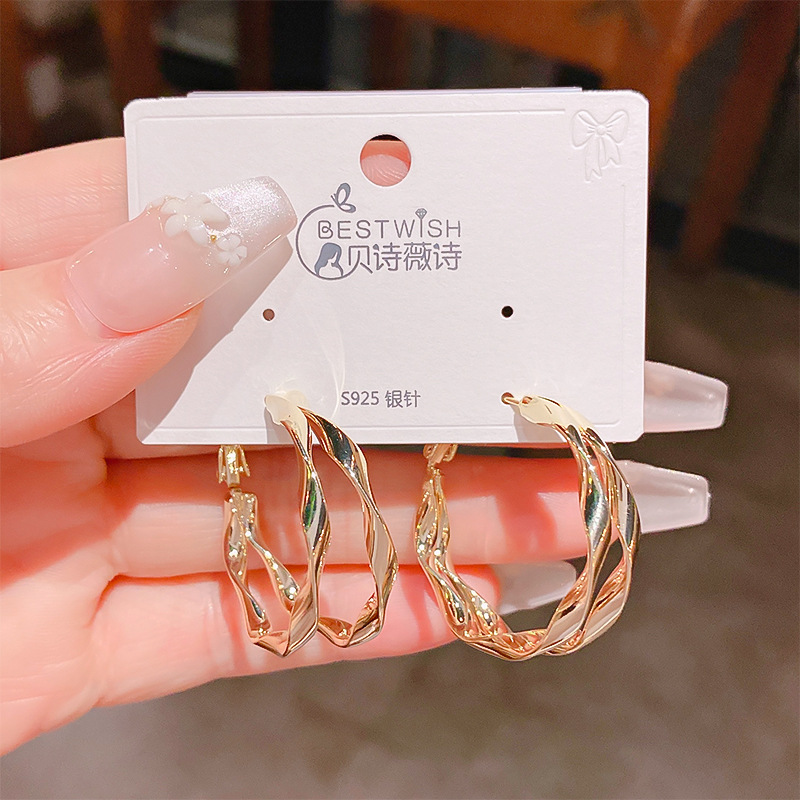 Bông tai nữ tròn đôi sóng lấp lánh 2 vòng 2.5cm xi vàng pha cao cấp đi tiệc sang trọng, Hoa tai nữ đẹp, phụ kiện thời trang độc đáo đi tiệc sang trọng B4983