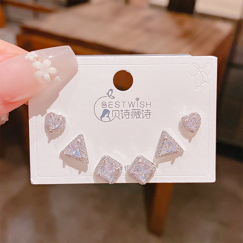 Bộ 3 đôi hoa tai HÌNH HỌC ĐÁ ZIRCON xi BẠC 925 cao cấp, hoa tai nhí sát tai thiết kế Hàn quốc, tinh tế, thanh lịch, Hoa tai đi tiệc sang trọng, quà tặng ý nghĩa độc đáo B4984