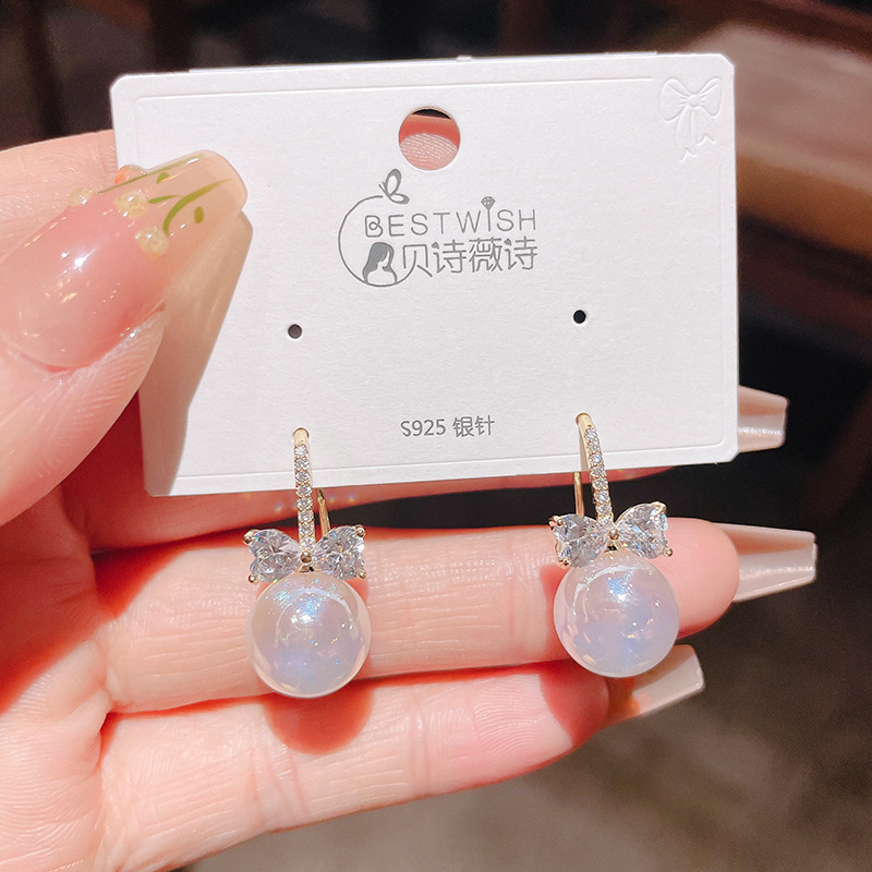 Bông tai nữ thời trang thiết kế HÀN QUỐC dạng NƠ giọt nước đá zircon cao cấp, bông tai cô dâu, phụ kiện hoa tai đẹp độc đáo B4954
