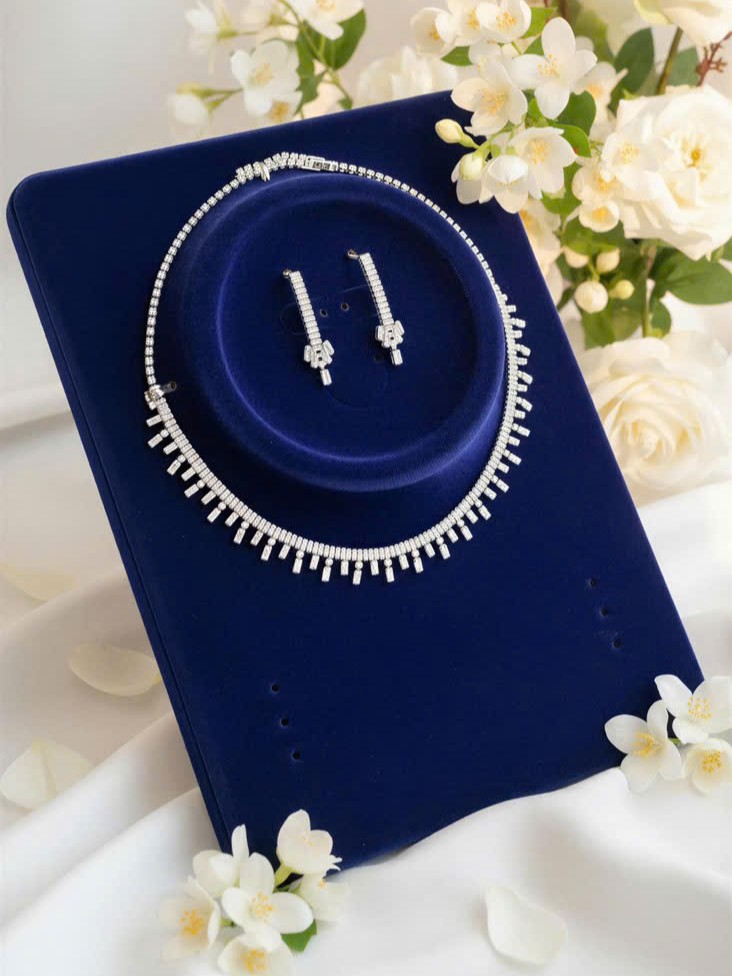 Bộ trang sức Full đá zircon xi bạc 925 cao cấp, bộ bông tai dây chuyền cô dâu cao cấp, phụ kiện trang sức cưới, vòng cổ cô dâu, phụ kiện trang sức đi tiệc đẹp sang trọng B4856