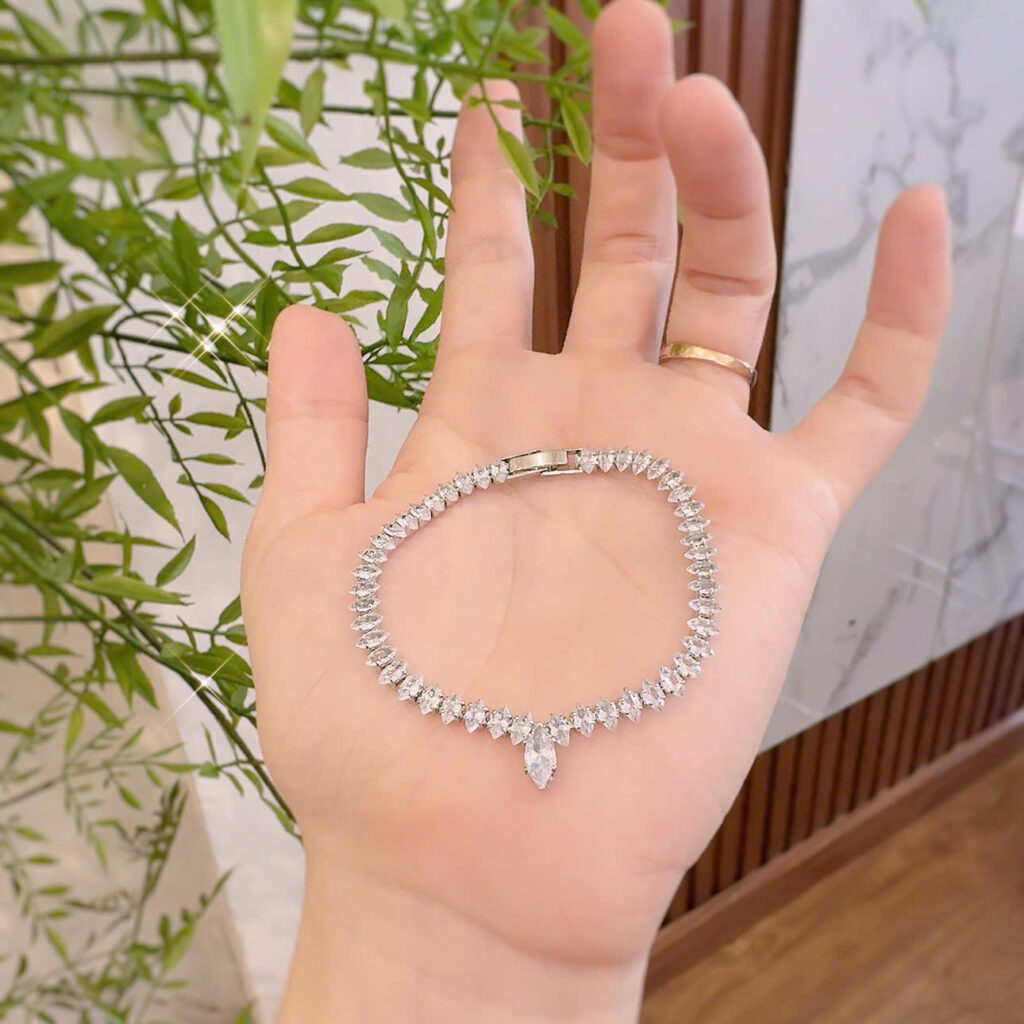 Lắc tay nữ GIỌT NƯỚC full đá zircon xi bạc 925 cao cấp, vòng tay cô dâu, lắc tay đi tiệc sang trọng, quà tặng bạn gái B4864