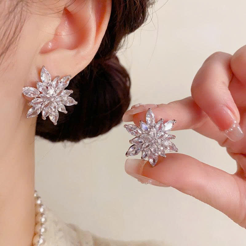 Bông tai HOA ĐÁ zircon xi BẠC 925 cao cấp, hoa tai thiết kế cao cấp độc đáo sang trọng, bông tai cô dâu, phụ kiện hoa tai đi tiệc B5040