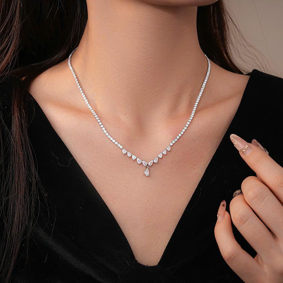 Dây chuyền cô dâu, dây chuyền đi tiệc nữ đính full đá zircon cao cấp xi bạc 925 giọt nước, dây chuyền thời trang đơn giản sang trọng độc đáo B5156