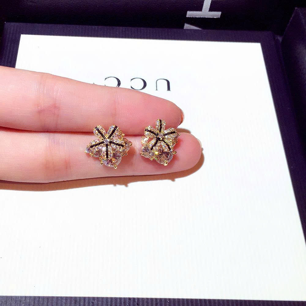 Bông tai HOA đá zircon xi vàng pha cao cấp, bông tai thiết kế Hàn quốc, phụ kiện hoa tai đi tiệc sang trọng B5172