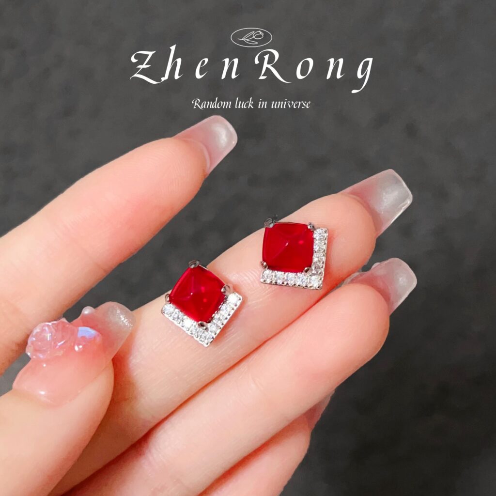 Hoa tai tháp đá ruby ĐỎ cao cấp xi bạc 925 , bông tai đi tiệc, phụ kiện hoa tai thời trang, quà tặng ý nghĩa B5336