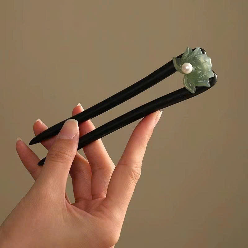Trâm tóc hình chữ U SEN nhụy ngọc bằng NGỌC BÍCH Xiuyan, đá bóng mịn, sắc xanh tự nhiên sang trọng, trâm tóc sườn xám, trâm tóc áo dài thanh lịch, quà tặng ý nghĩa B5302