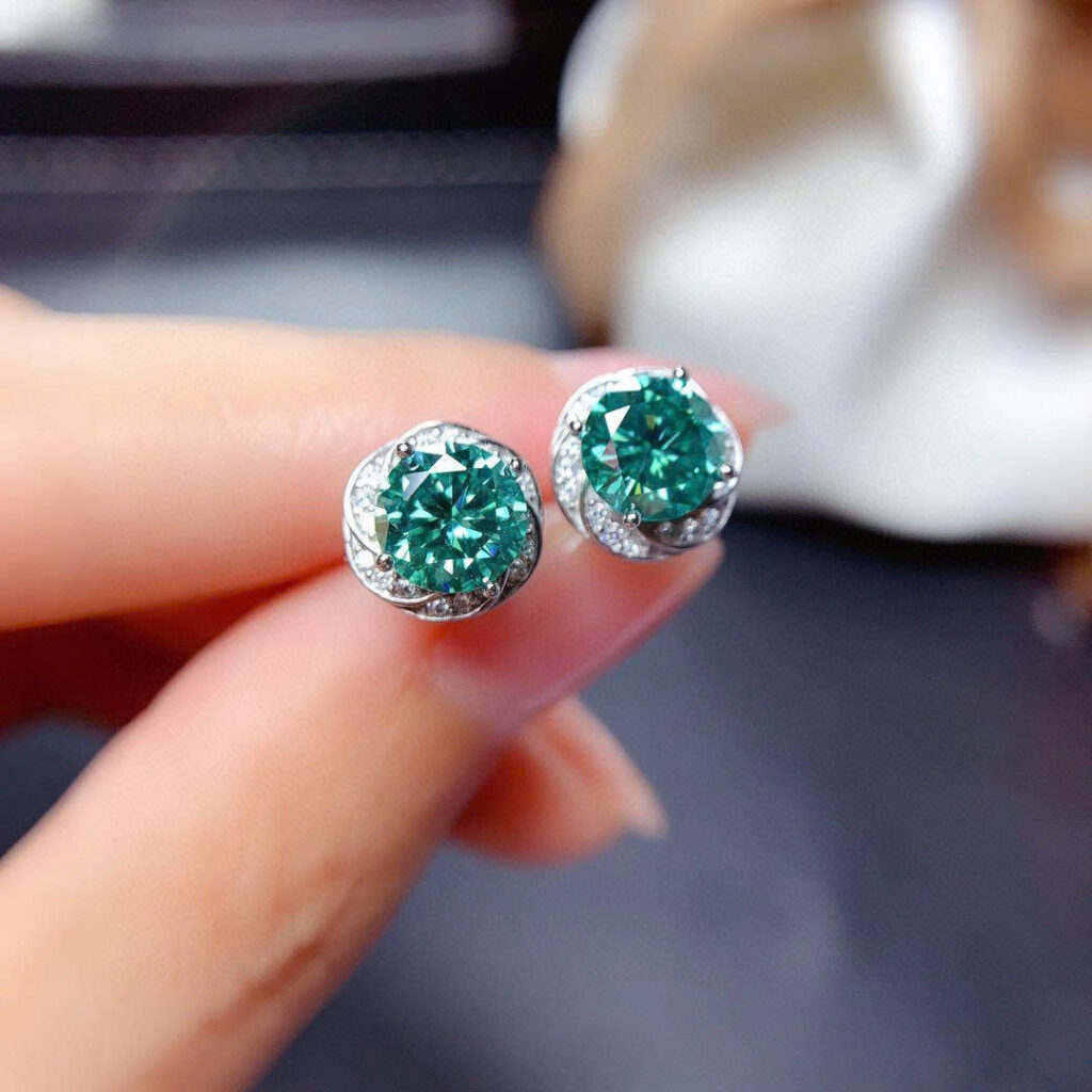 Bông tai đá Moissanite xanh lục lam tự nhiên, Hoa tai đá cao cấp thiết kế nhẹ nhàng thanh lịch, bông tai đi tiệc B5332