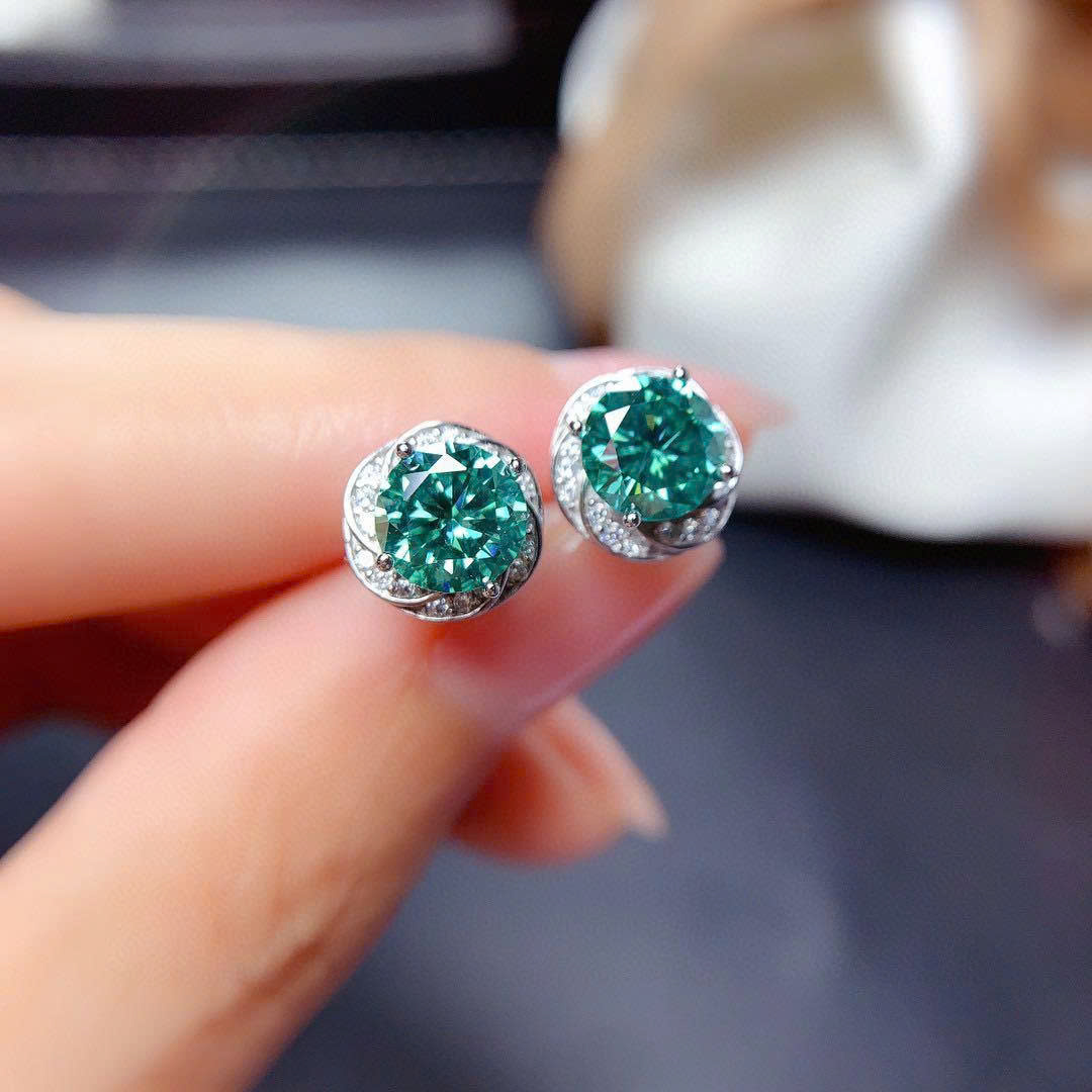 Bông tai đá Moissanite xanh lục lam tự nhiên, Hoa tai đá cao cấp thiết kế nhẹ nhàng thanh lịch, bông tai đi tiệc B5332