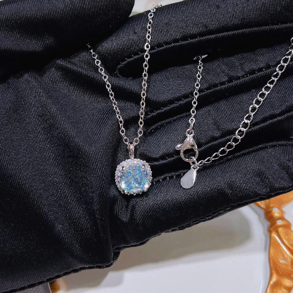 Dây chuyền mặt đá Aquamarine Zircon hình gối lấp lánh tuyệt đẹp, quà tặng ỹ nghĩa, dây chuyền đơn giản thanh lịch B5333