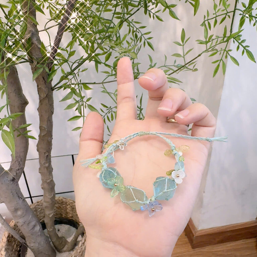 Vòng tay lưới đan macrame đính đá màu xanh lá cây hoa bướm , quà tặng ý nghĩa, phụ kiện lắc tay nữ đẹpB5298