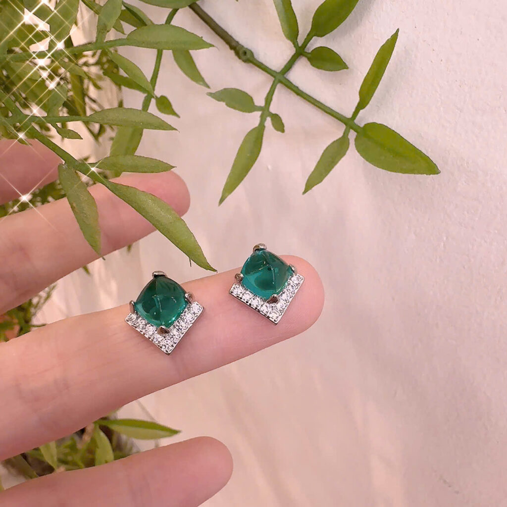Hoa tai tháp đá XANH cao cấp xi bạc 925, hoa tai đi tiệc, bông tai sang trọng độc đáo đính đá tinh xảo,quà tặng ý nghĩaB5337